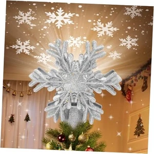 Christbaumspitze beleuchtet mit integrierter LED drehbarer Schneeflocke silber - Bild 1 von 8