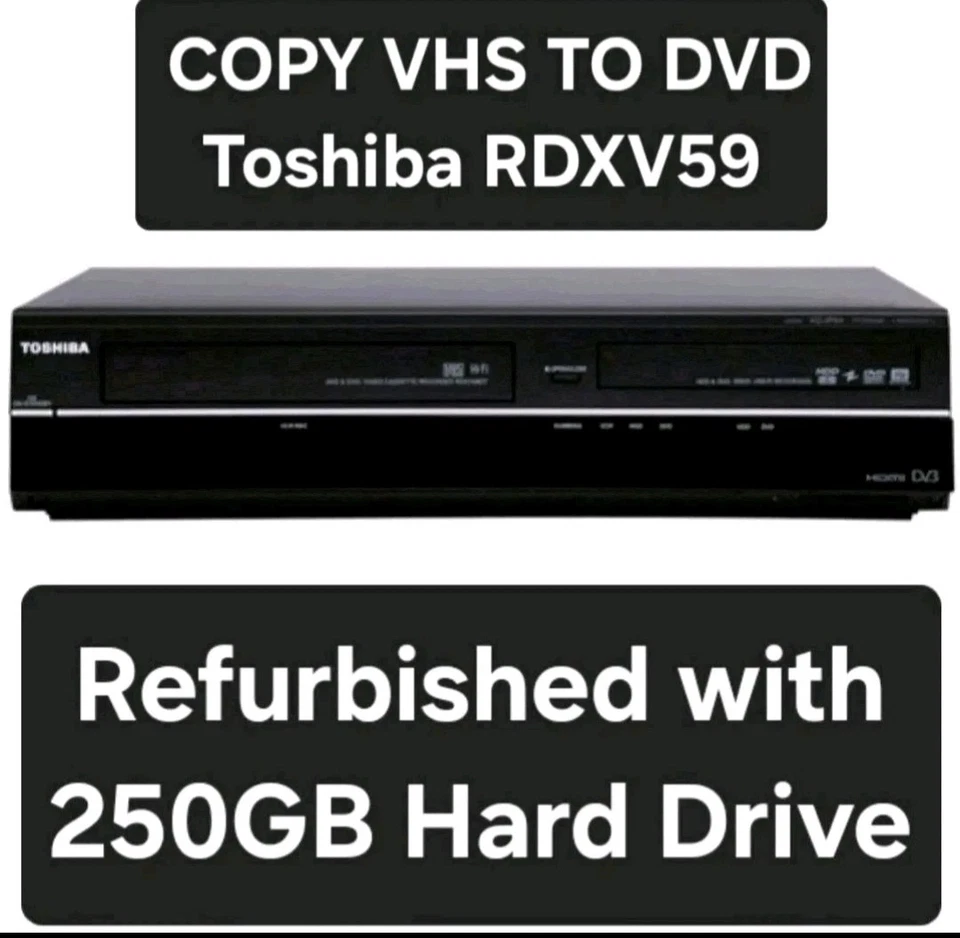 Toshiba Copy VHS to DVD HDMI VHS DVD Recorder & 250GB HDD Remote & Guide RDXV59 - Image 1 of 4
