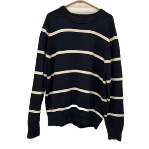 J. Crew Mens Crewneck Sweater Size Large Knit Navy Blue White Striped Nautical - Picture 1 of 6