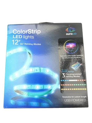 ColorStrip Led lights 12? USB Powered Peel and Stick w Holiday Modes AuraLED NEW - Image 1 of 4