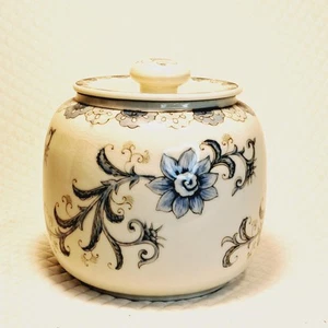 ANDREA BY SADEK Handpainted Blue Floral Covered Porcelain Dish Japan with Lid - Picture 1 of 13