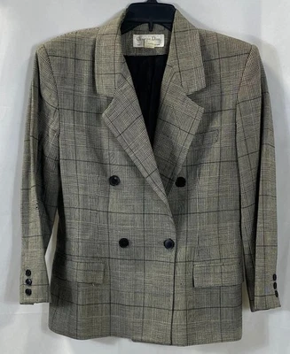 Chaqueta Christian Dior Mujer Negra Cuadros Doble Pecho Talla 12 Foto 1 de 4