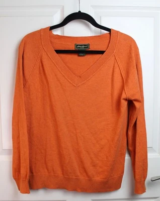 Suéter Pullover Para Mujer Eddie Bauer Algodón Cachemira Cuello en V Raglán Naranja Talla LG Foto 1 de 3