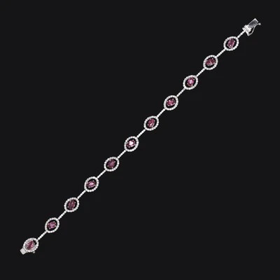 4.78ct RUBY DIAMOND BRACELET 18k WHITE GOLD HALO NATURAL OVAL SHAPE CUT RED - Image 1 of 3