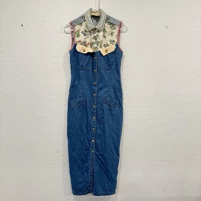 Винтажный PG коллекции джинсовой ткани платье женщин 10 пэчворк цветочный в полоску Cottagecore - Изображение 1 из 4