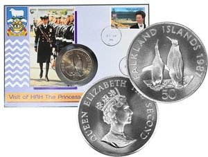 FALKLAND ISLANDS 50 Pence 1987 'King Penguins' & Princess Royal 1996 Stamp Cover - Picture 1 of 5