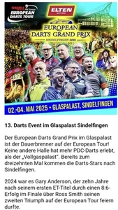 2 Karten Dart European Tour für 2. Mai 13 Uhr - Bild 1 von 4