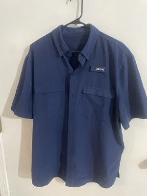 Camisa de pesca con cebo plateado azul XL abotonada manga corta ventilada poliéster buena Foto 1 de 4