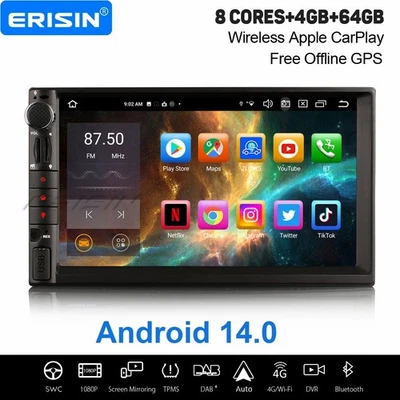 64GB 8 Core Android 14 DAB+ 2Din Autoradio Navigatore per Nissan CarPlay WiFi 4G - Immagine 1 di 4