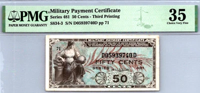 Series 481 ($.50 CENTS) 3rd Printing PMG 35 CVF Pick S834-3 - Image 1 of 4