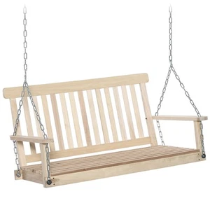 Outsunny 2 Seater Porch Wooden Swing Chair Garden Bench w/ Chains Natural - Picture 1 of 11