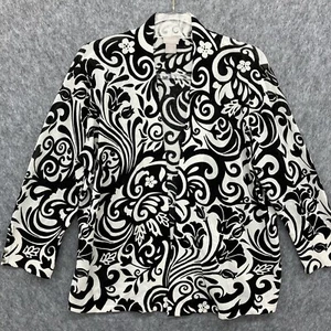 Chicos 2 Knit Cardigan Sweater Womens Large Black White Paisley Career Party - Picture 1 of 6