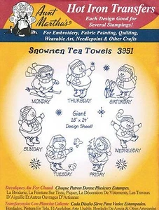Snowmen for Tea Towels Aunt Martha's Christmas Embroidery Transfer #3951 - Picture 1 of 1
