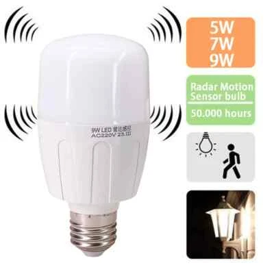 Radar LED Sensor Light Bulbs Motion Activated 5W 7W 9W E27 Lamp Cool White 6000K - Image 1 of 4