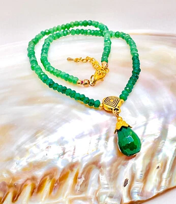 Smaragd-Collier im Farbverlauf ca 45cm + 5cm Verl. NEU - Bild 1 von 4