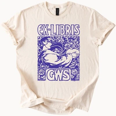 Camiseta Ex Libris GWS Art Nouveau Gráfica Floral para Amantes de los Libros Lectores Foto 1 de 4