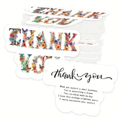 100 pcs THANK YOU FOR SUPPORTING MY SMALL BUSINESS dream FLORAL butterfly - Image 1 of 3