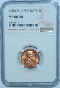 1960 D NGC MS66RD RPM-021 Repunched Mint Mark Large Date Red Lincoln Cent - Picture 1 of 3