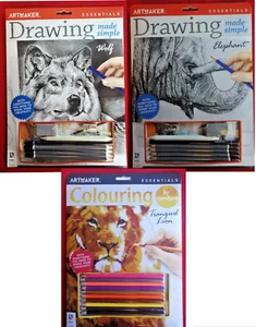 Sketching Drawing Elephant Wolf Lion Colouring Colour by Artmaker Essentials - Picture 1 of 40