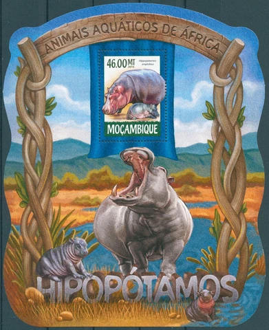 Mozambique 2015 MNH Wild Animals Stamps Hippos Hippopotamus 1v S/S III Cover