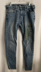 Hollister Jeans Mens 28x30 Super Skinny Epic Flex Blue Distressed Fade Paint - Picture 1 of 6