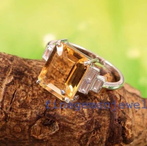 Natural Citrine & CZ Gemstones 925 Sterling Silver Gift Ring for women's #3980 - Picture 1 of 5