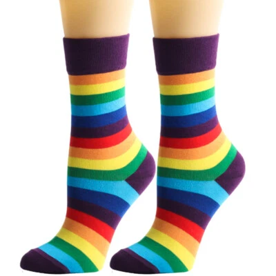 Women's Mid length Casual Rainbow Socks Cotton Toe Party Colorful Striped Socks - Image 1 of 4