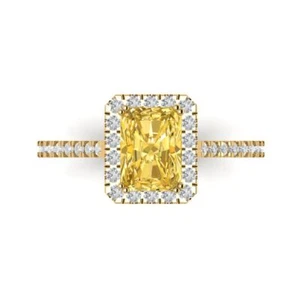 1.86Ct Emerald Cut Simulated Yellow Diamond Engagement Ring, 14K Yellow Gold - Picture 1 of 11