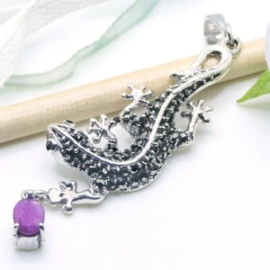 Salamander Eidechse Rubin Markasiten Kette Anhänger 925 Sterling Silber - Bild 1 von 6