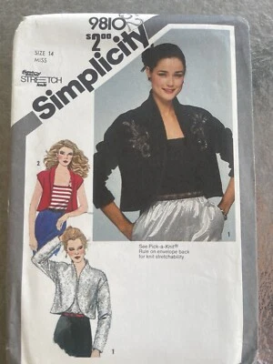 Vintage Simplicity Pattern 80's Bolero Jacket Camisole #9810 UNCUT Size 14 - Image 1 of 2