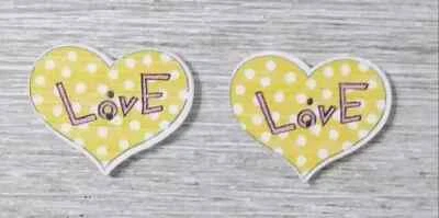 wood heart love sewing buttons 2 holes 1 inch yellow white 2pc set - Image 1 of 2