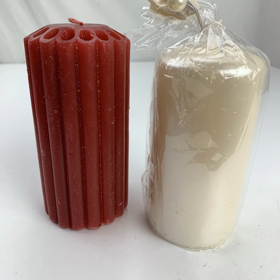 Lot of 2 Candles 6" Tall Red White Holiday Decor - Image 1 of 4