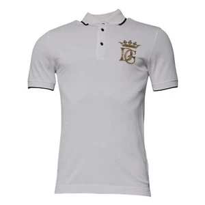 DOLCE & GABBANA T-shirt Off White Crown Cotton Collared Polo IT44/US34/XS 600usd - Picture 1 of 8