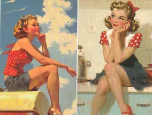 2x PIN UP VINTAGE Postkarte Pin up Girl * RETRO SHABY # 14 - Bild 1 von 1