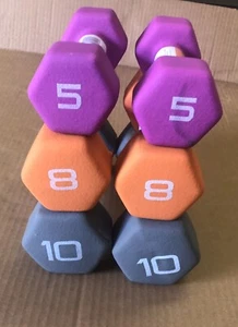New CAP Hex Dumbell Pair Set Of 10, 8, 5 Lb Dumbbells 46 lbs Total Free Shipping - Picture 1 of 2