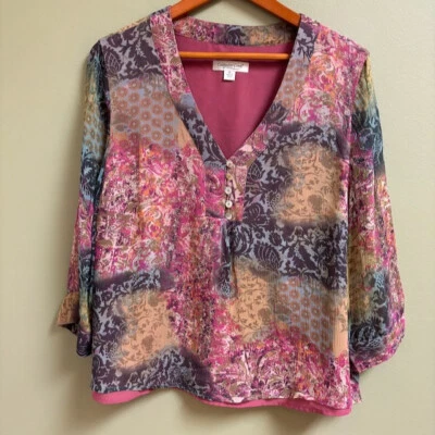 Coldwater Creek Womens Silk Top Size XL Spring Floral Fairy Wedding Sheer Lined - Image 1 of 4