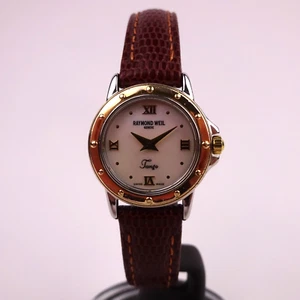 Raymond Weil Tango 5860 Watch Gold Plated & Steel MOP Dial Brown Strap Ladies - Picture 1 of 22