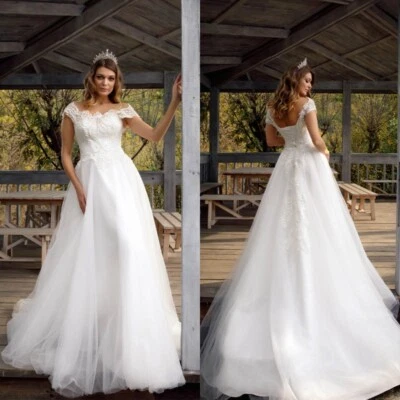 Brautkleid Hochzeitskleid A-Linie Spitze Aufkleber Weiß Ivory 38 40 42 44 - Bild 1 von 4