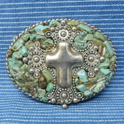 Hebilla de cinturón cruzado religioso suroeste para zurdos artesanal vintage años 90 . CVB732 Foto 1 de 4