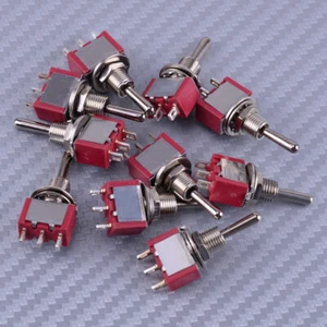 Aus 10X Red 3 Pin 3 Position ON-OFF-ON SPDT Mini Momentary Toggle Switch MTS-123 - Picture 1 of 5