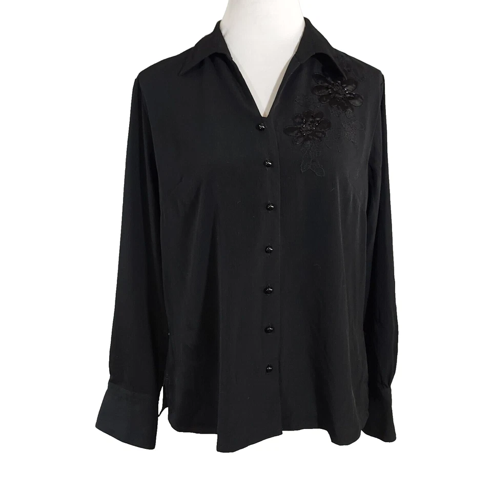 Camisa Top Covington Talla Mediana 10/12 Negra Apliques Con Cuentas Abotonadas Mangas Largas Foto 1 de 4