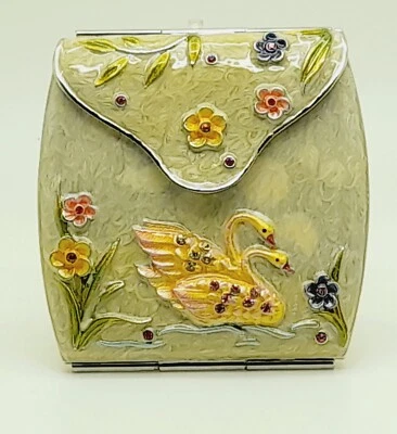 Elegant decorative dual Compact Purse Pocket Makeup Mirror ornaments ivory cream - Image 1 of 4