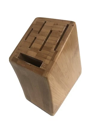 PAMPERED CHEF HONEY OAK KNIFE Bamboo BLOCK 6 SLOT WOOD K KNIFE & SCISSOR HOLDER - Image 1 of 4