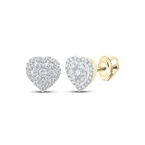 10K YELLOW GOLD ROUND DIAMOND HEART EARRINGS 1/4 CTTW - Picture 1 of 1