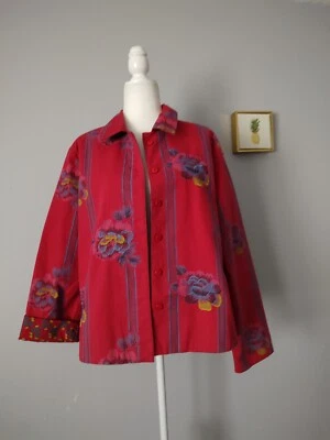 Hearts Of Palm Womens Jacket Blazer Size 16 Decorative Embroidered Denim Button  - Image 1 of 4