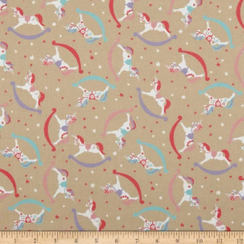 BTY Stof ROCKING HORSES on Sand Print 100% Cotton Quilt Craft Fabric by Yard - Image 1 of 1