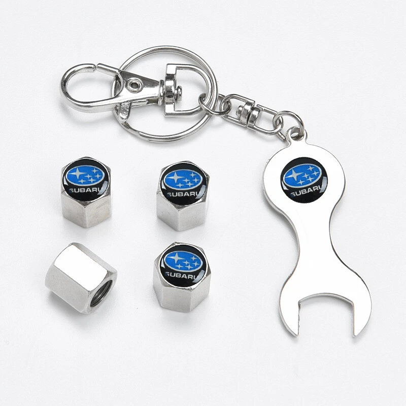 4PCS Metal Car Wheel Tire Valve Stem Caps+Keychain Wrench for Subaru Silver Foto 1 de 1