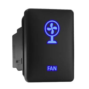 FAN Blue LED Backlit Switch Short Push Button 1.28"x 0.87" (Fit: Toyota) - Picture 1 of 6