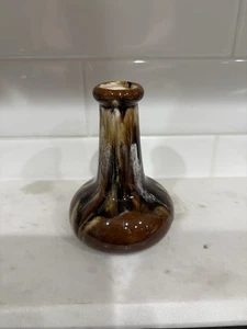 Drip Glass Pottery Mini Vase Brown Signed Linda - Picture 1 of 5