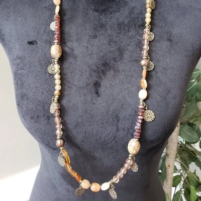 Womens Chunky Bead Single Strand Gold Tone Charm Collar Necklace Lobster Clasp - Imagem 1 de 4